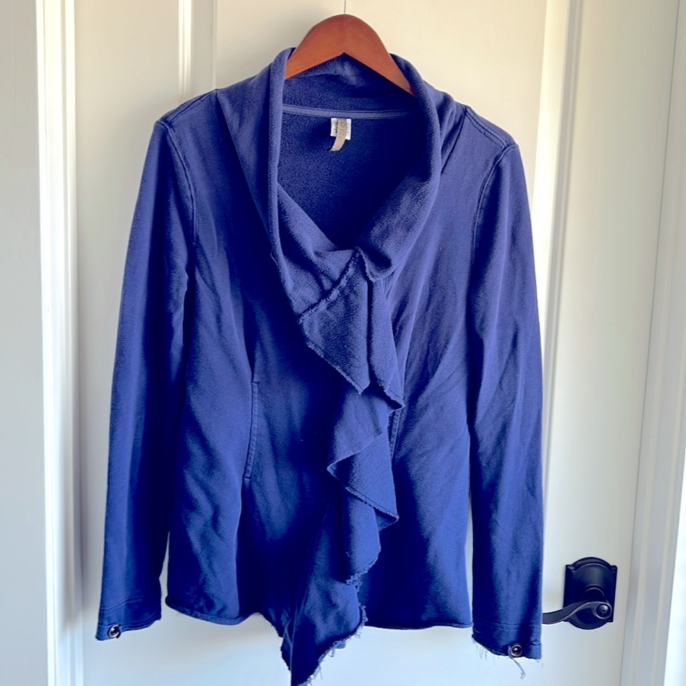 XCVI Navy Blue Ruffled Fleece Jacket Sweater Blazer with Zipper size Medium